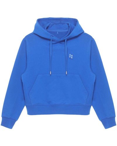 Adererror Logo-patch Cropped Cotton Hoodie - Blue