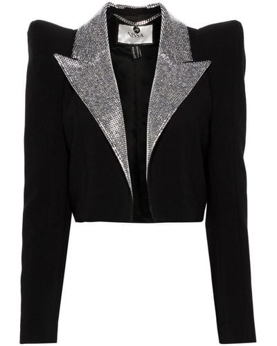 Nissa Crystal-embellished Cropped Blazer - Black