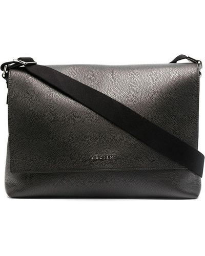 Orciani Fold-over Leather Laptop Bag - Black