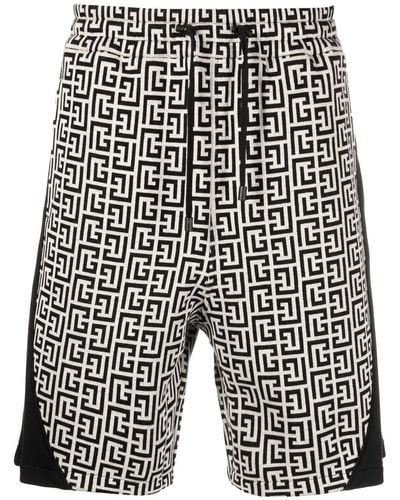 Balmain Shorts Met Monogramprint - Zwart