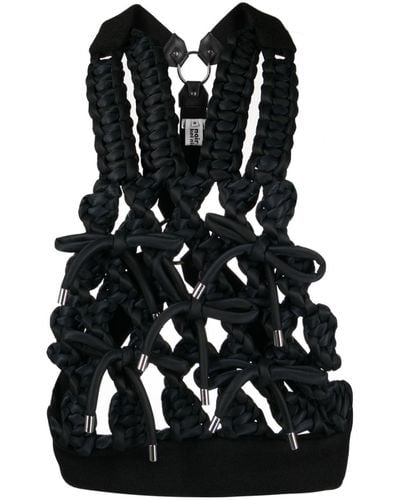 Noir Kei Ninomiya Bow-embellished Macramé Satin Vest - Black
