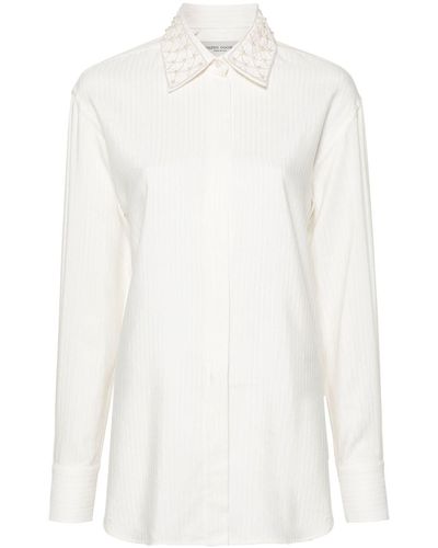 Golden Goose Long-Sleeved Silk Shirt With Pearls - White