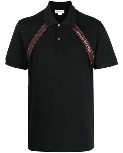 Alexander McQueen Logo-tape Piqué Cotton Polo Shirt - Black