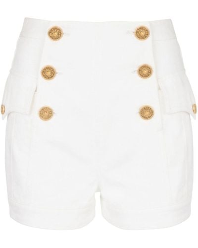 Balmain Shorts mit 6 Knöpfen aus Denim - Weiß