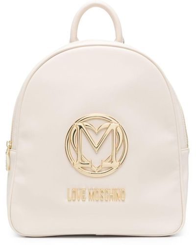 Love Moschino Zaino con placca logo - Bianco