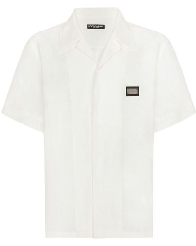 Dolce & Gabbana Chemise en lin à plaque logo - Blanc