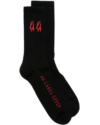 44 Label Group Gerippte Socken mit Intarsien-Logo - Schwarz