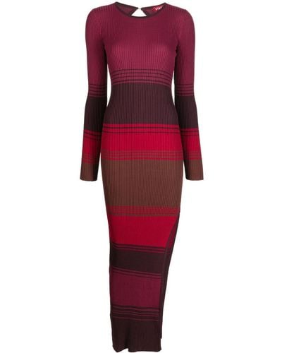 STAUD Edna Striped Knitted Midi Dress - Red