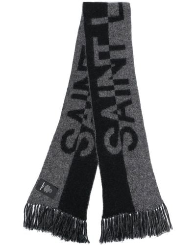 Saint Laurent Logo Wool Blend Scarf - Gray