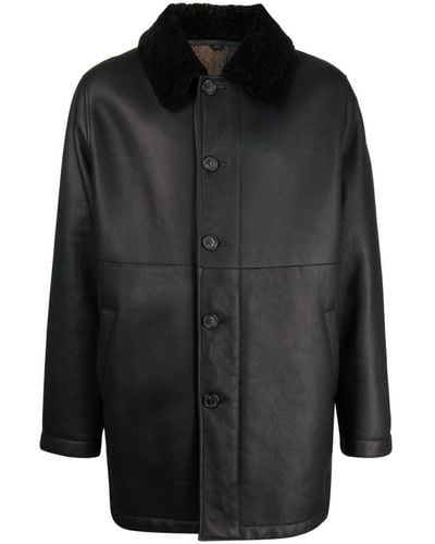 Dunhill Single-breasted Leather Coat - Black