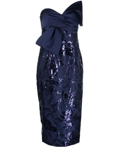 Marchesa Lotus Sequin-embellished Midi Dress - Blue
