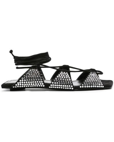 The Attico Crystal-embellished Square-toe Leather Sandals - White