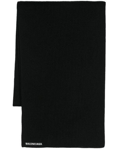 Balenciaga Logo-Patch Wool Scarf - Black