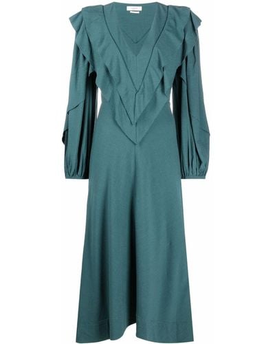 Isabel Marant Ruffle-detail Long-sleeve Dress - Green