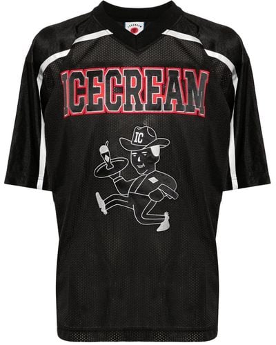 ICECREAM Logo-patch Perforated Football Shirt - Black