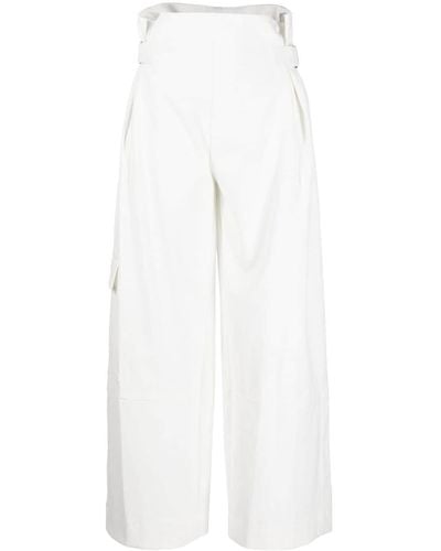 Plan C High-waisted Twill Pants - White