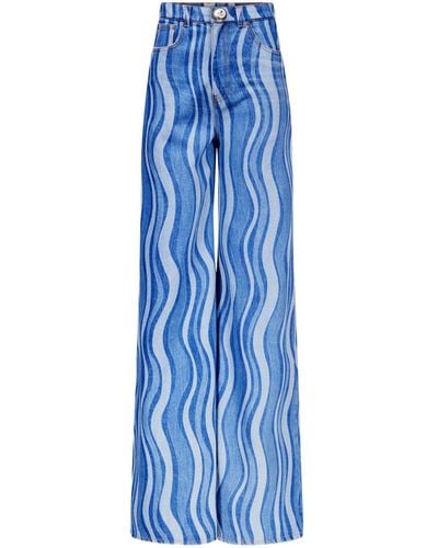 Area Sunray Embellished Printed High-rise Wide-leg Jeans - Blue