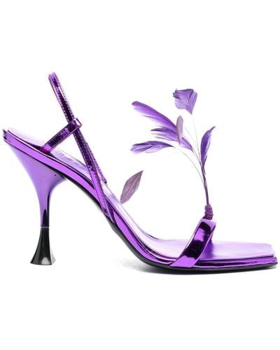 3Juin Metallic Feather-detail 100mm Sandals - Purple