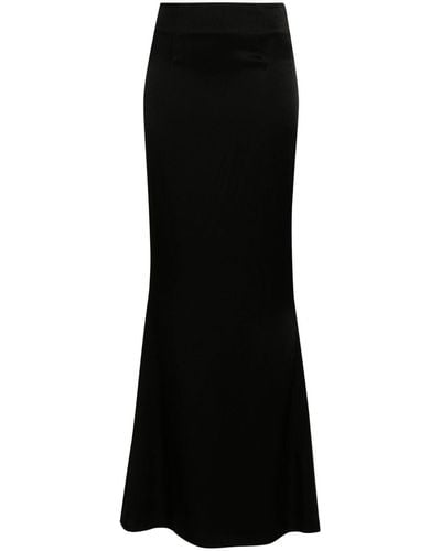 Styland High-waist Satin Midi Skirt - Black