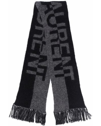 Saint Laurent Zweifarbiger Schal mit Logo - Grau