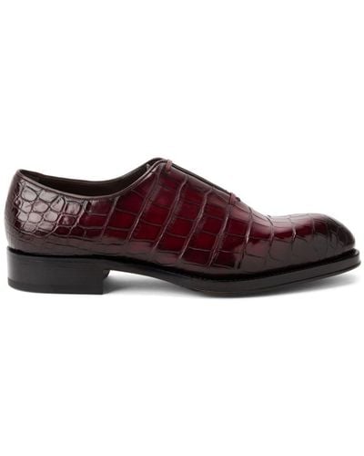 Ferragamo Embossed Crocodile Effect Leather Oxford Shoes - Brown