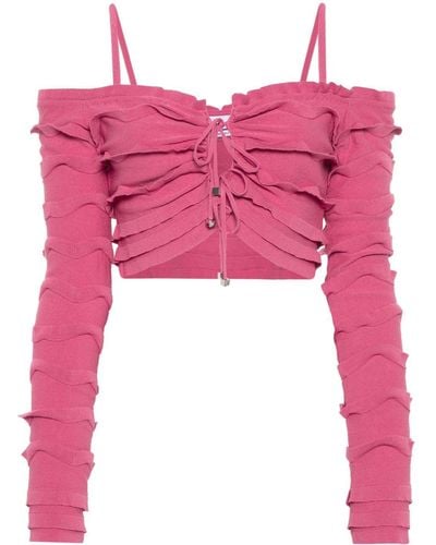 Blumarine Ruffled Cropped Cardigan - Pink