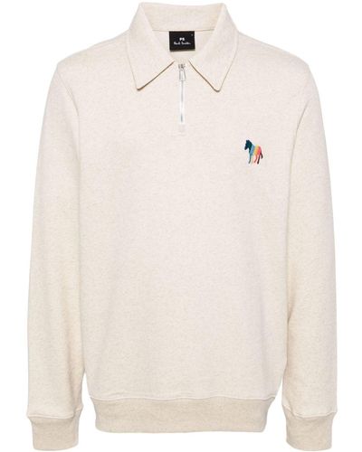 PS by Paul Smith Logo-embroidered Half-zip Sweatshirt - Natural