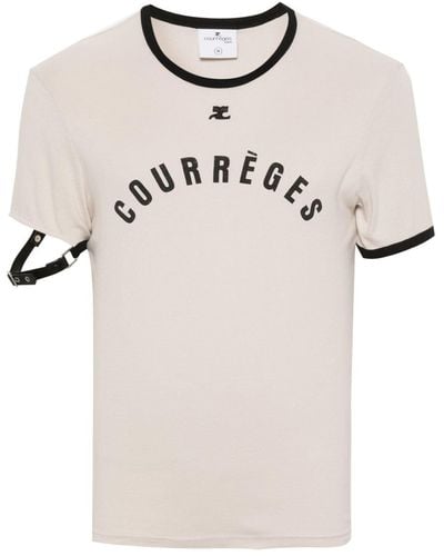 Courreges Logo-T-Shirt mit Schnallendetail - Natur