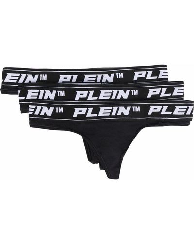 Philipp Plein Set de 3 tangas con logo en la cinturilla - Negro
