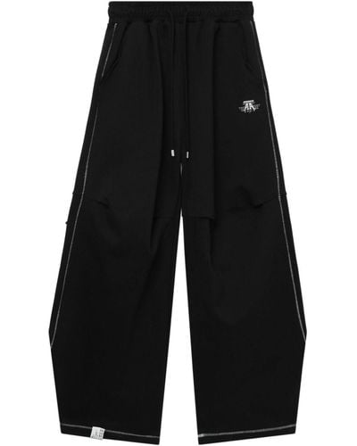 Adererror Nolc Pleat-knee Contrast-stitch Track Trousers - Black