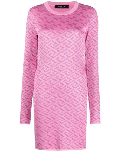 Versace オールオーバーロゴ ニットドレス - ピンク