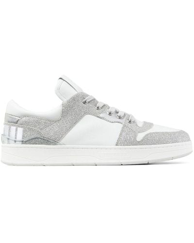 Jimmy Choo Florent Trainers In Leather And Glittery Fabric - White