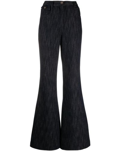 Rochas High-waisted Mélange Flared Trousers - Blue