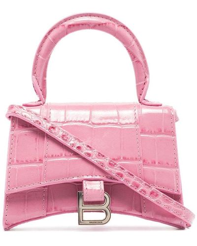 Balenciaga Pink Hourglass Mock Croc Leather Mini Bag