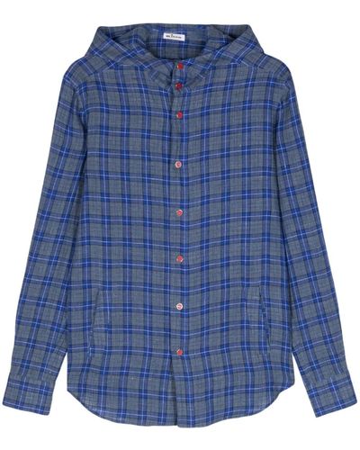 Kiton Mariano Geruit Overhemd Met Capuchon - Blauw