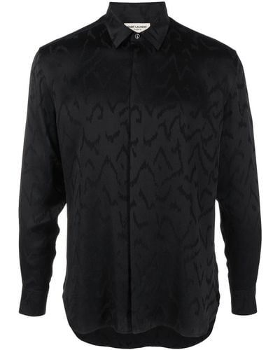 Saint Laurent Abstract-print Satin Shirt - Black
