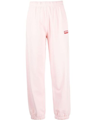 KENZO Pantalon de jogging en coton à logo brodé - Rose