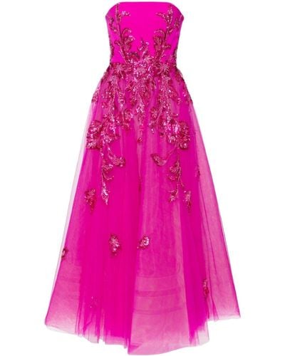 Saiid Kobeisy Beaded Tulle Strapless Gown - Pink