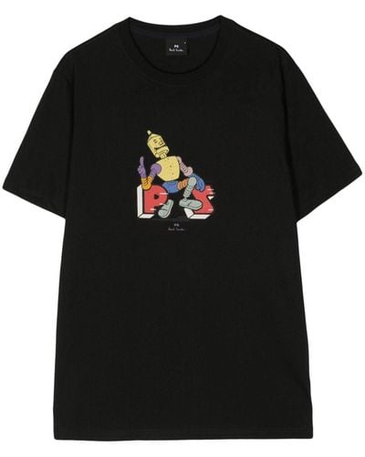 PS by Paul Smith Graphic-print Organic Cotton T-shirt - Black