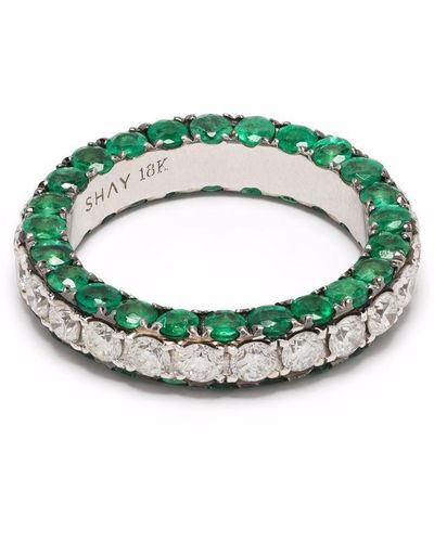 SHAY Anello in oro bianco 18kt con diamanti e smeraldi - Verde
