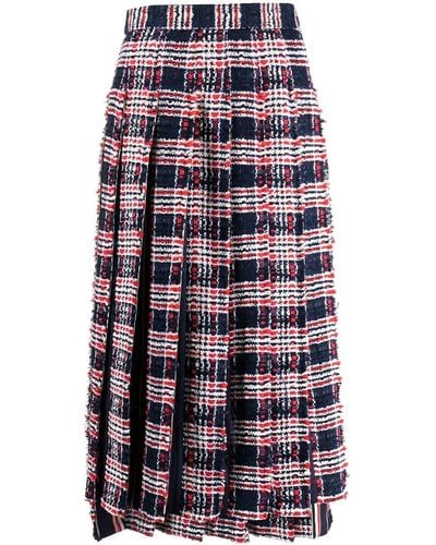 Thom Browne Frayed-check A-line Skirt - Blue