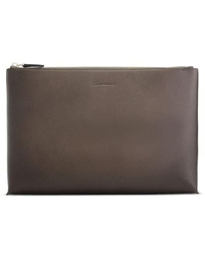 Santoni Debossed-logo Leather Laptop Bag - Brown