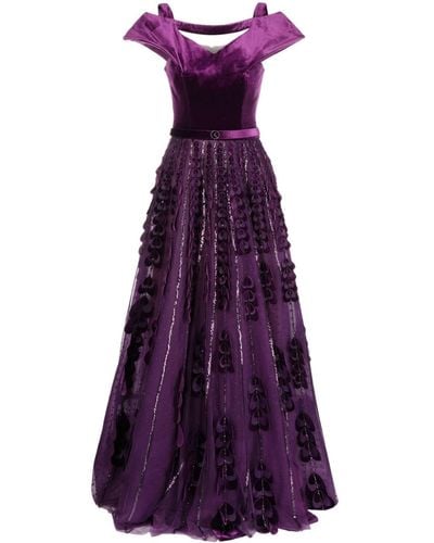 Saiid Kobeisy Heart-appliqué Beaded Tulle Dress - Purple