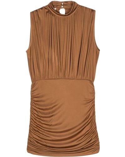 Semicouture Draped-skirt Jersey Mini Dress - Brown