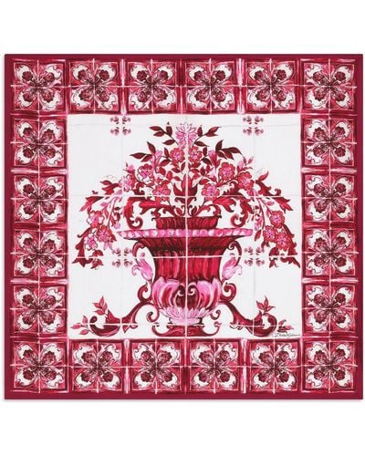 Dolce & Gabbana Foulard 70 x 70 en sergé à imprimé majoliques - Rouge