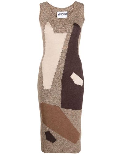 Moschino Mouliné Patchwork-effect Knitted Dress - Natural