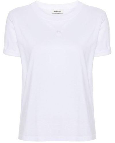 Sandro T-Shirt mit Logo-Stickerei - Weiß