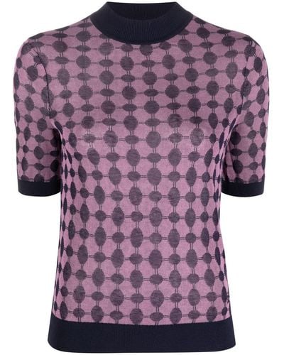 Tory Burch Geometric-print Short-sleeve Sweater - Blue