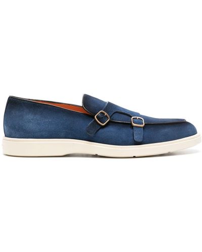 Santoni Almond-toe Suede Monk Shoes - Blue