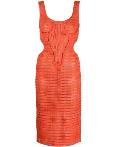 Genny Laser-cut Midi Dress - Red